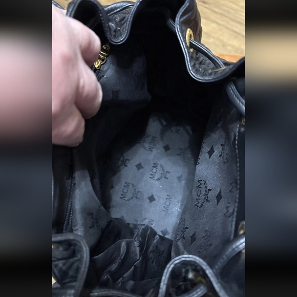 MCM Black Quilted Backpack with Gold Accents main image 4